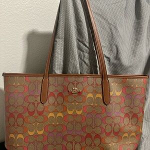 Coach Signature C City Tote in Pink, Orange, and Brown